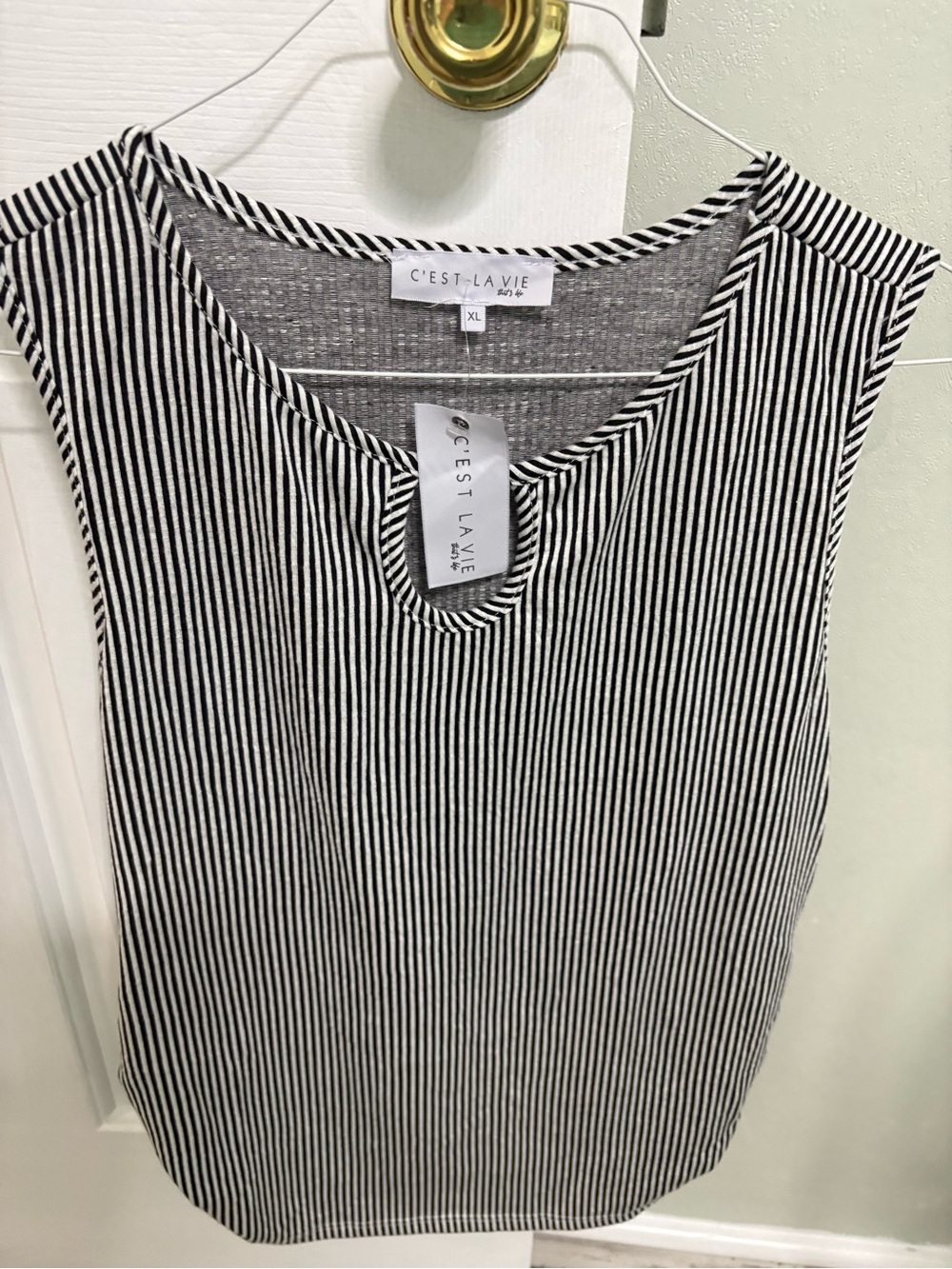 C'est La Vie Black & White Vertical Stripe Tank Top
